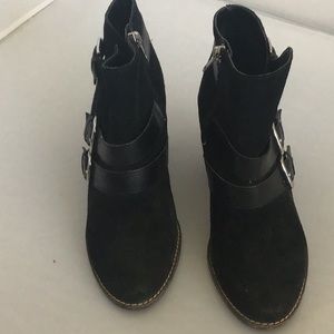 Dolce Vita Black Suede Booties, size 8 with silver buckle detail